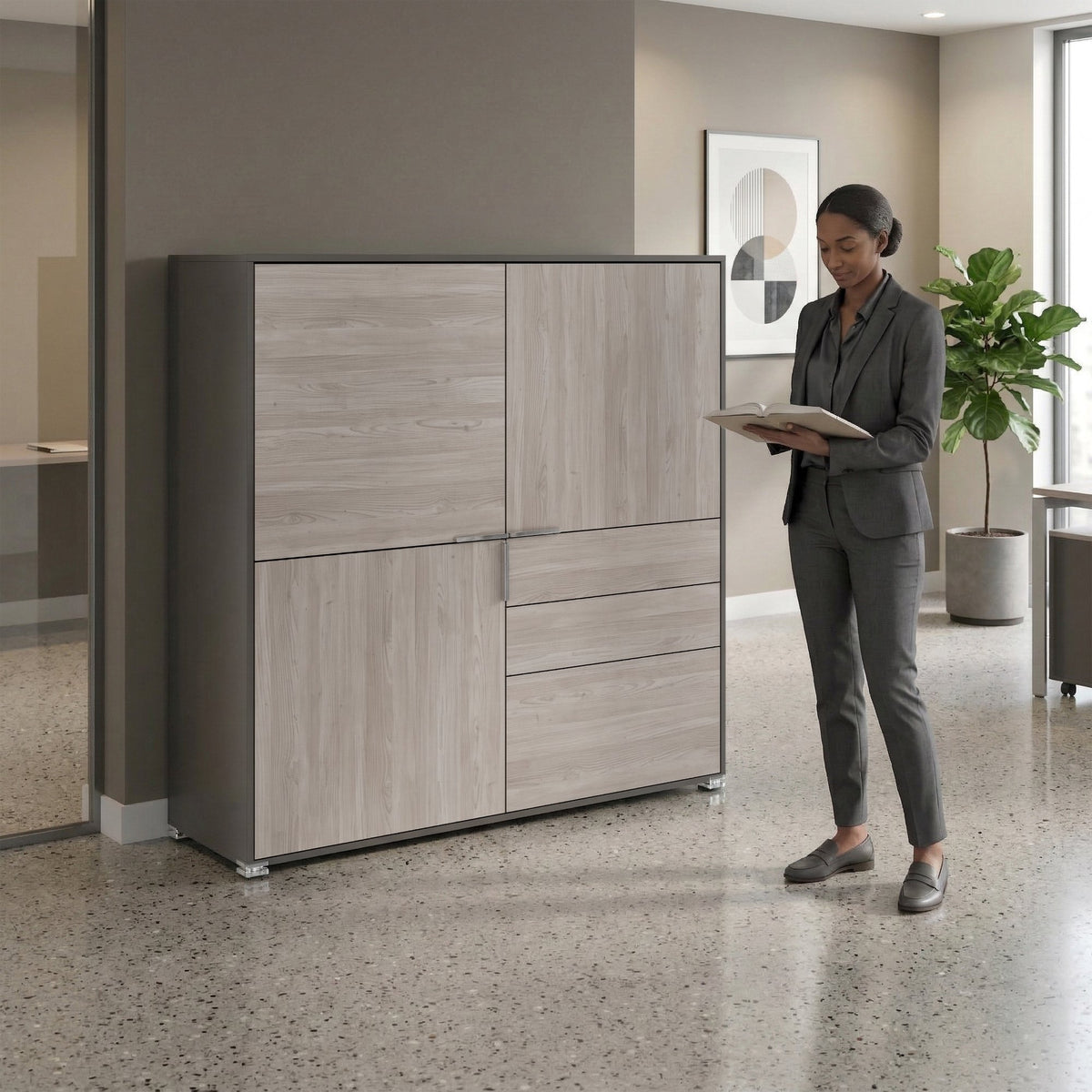 ARCOSIA Highboard | 1515 x 1515 mm, Schubladen mit Push-to-Open - 2 Lightbox Main Image