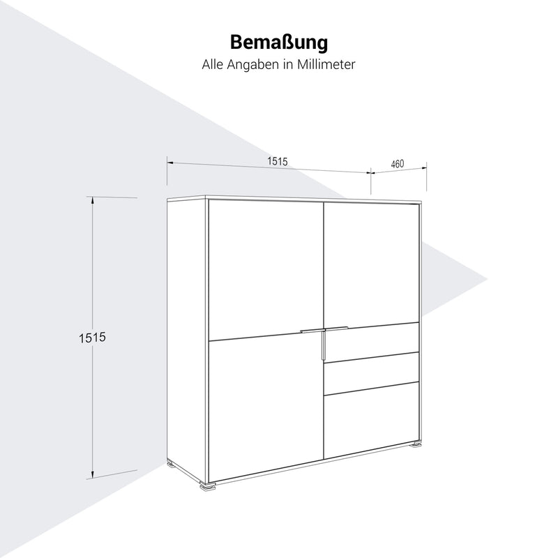 ARCOSIA Highboard | 1515 x 1515 mm, Schubladen mit Push-to-Open - 8 Main Image