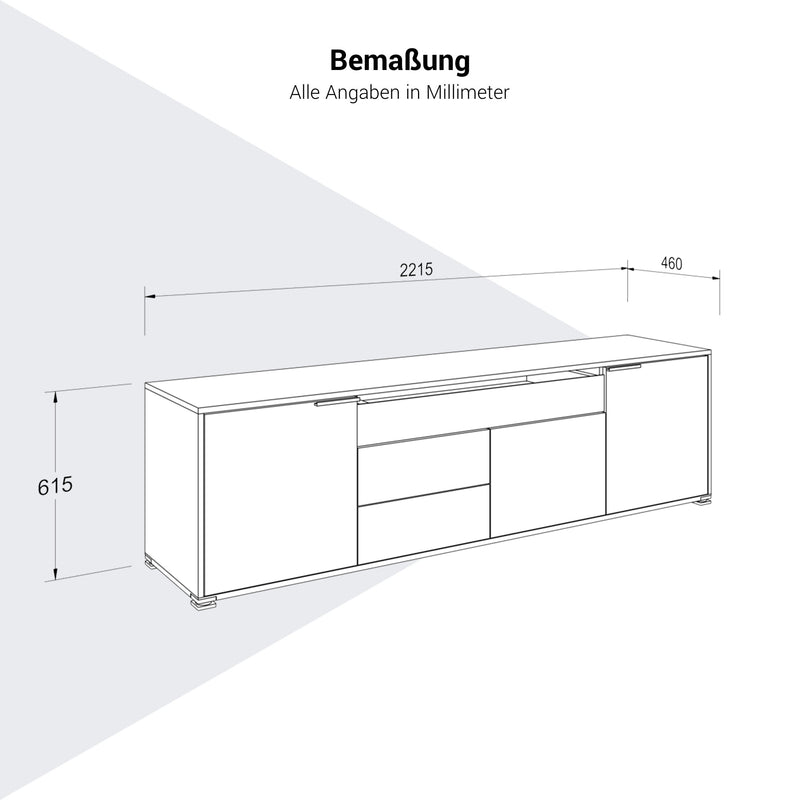 ARCOSIA Sideboard | 2215 x 615 mm, Schublade mit Glasfront, Push-to-Openpen - 8 Main Image