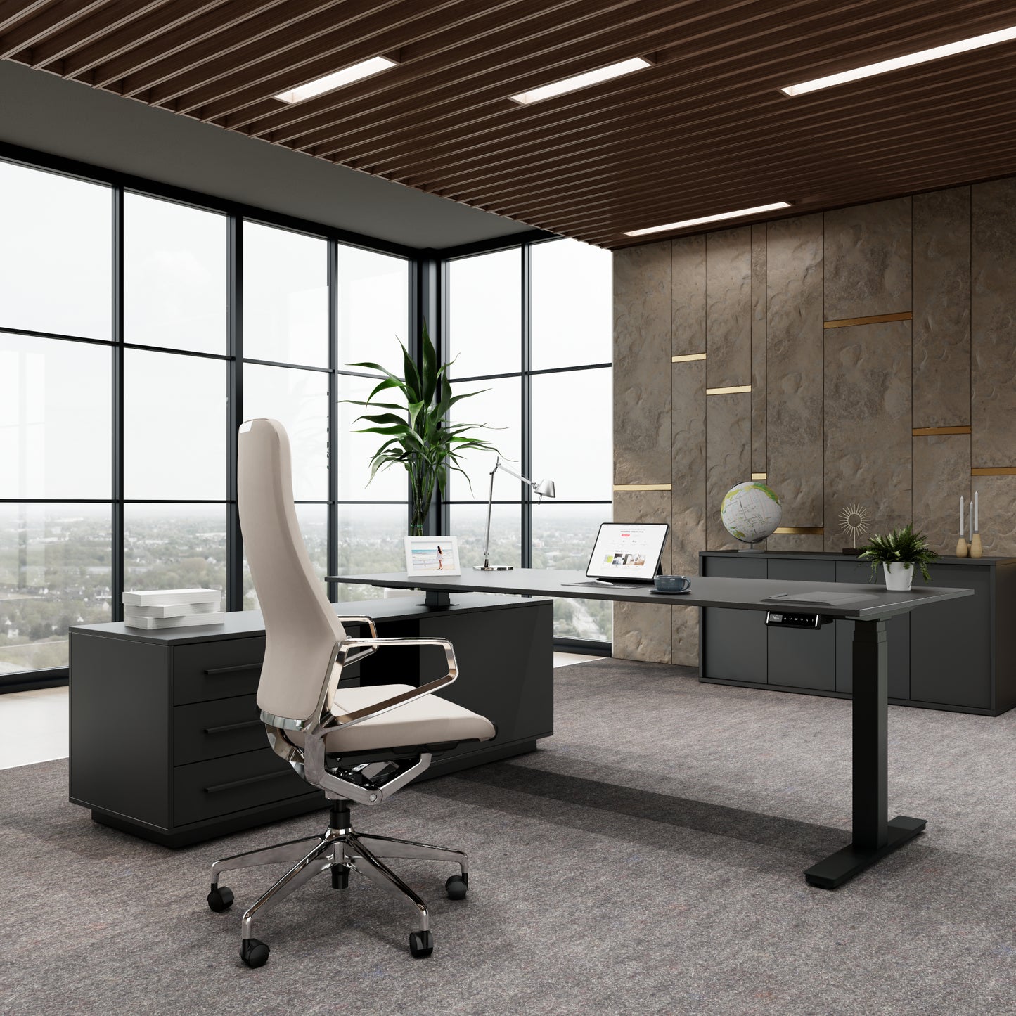 Chaise de bureau pivotante ARICO | Mécanisme synchrone, beige