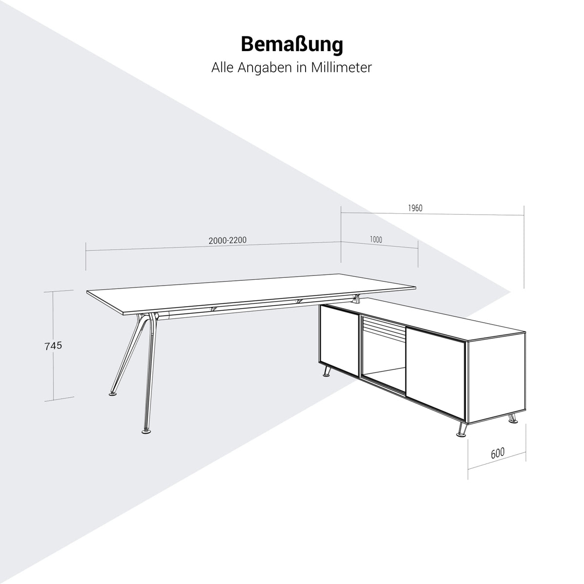 ARKONIS Schreibtisch mit Sideboard | 2000-2200 x 745 mm - 20 Lightbox Main Image