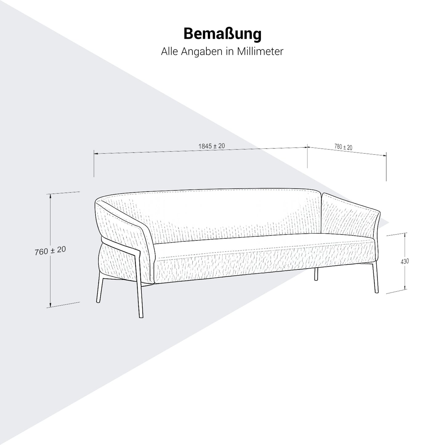 ARLON Sofa | 4-Fuß-Gestell, bis 450 kg belastbar