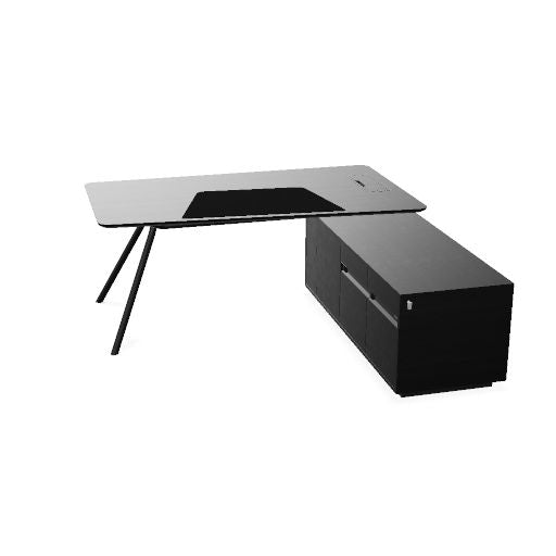 ARQUS Chefschreibtisch | 1930-2330 x 760 mm, Integriertes Sideboard, Echtholzfurnier