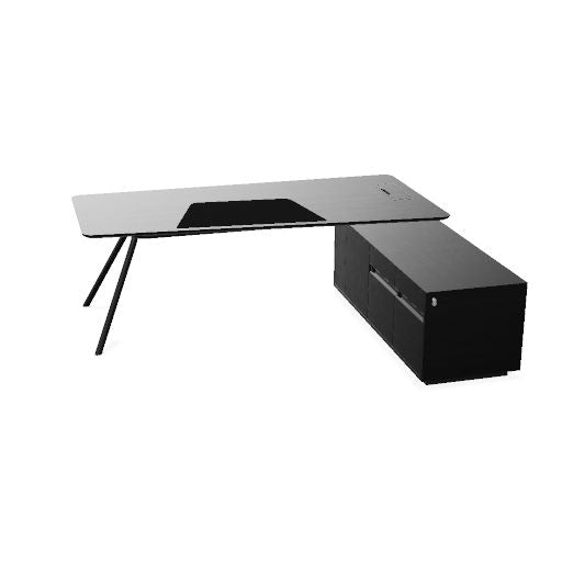 ARQUS Chefschreibtisch | 1930-2330 x 760 mm, Integriertes Sideboard, Echtholzfurnier