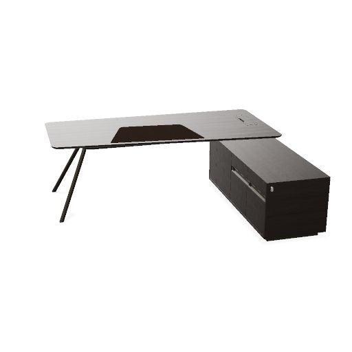 ARQUS Chefschreibtisch | 1930-2330 x 760 mm, Integriertes Sideboard, Echtholzfurnier