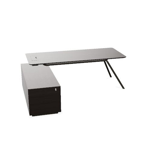 ARQUS Chefschreibtisch | 1930-2330 x 760 mm, Integriertes Sideboard, Echtholzfurnier