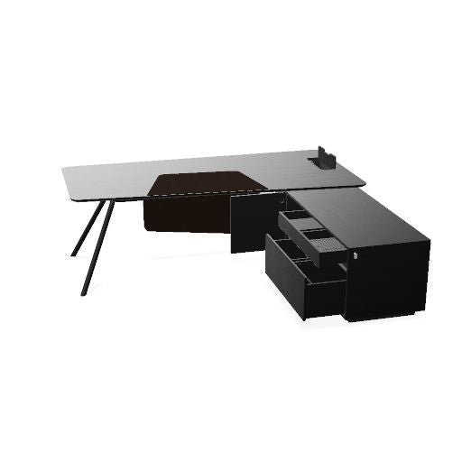 ARQUS Chefschreibtisch | 1930-2330 x 760 mm, Integriertes Sideboard, Echtholzfurnier