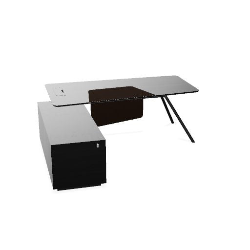 ARQUS Chefschreibtisch | 1930-2330 x 760 mm, Integriertes Sideboard, Echtholzfurnier