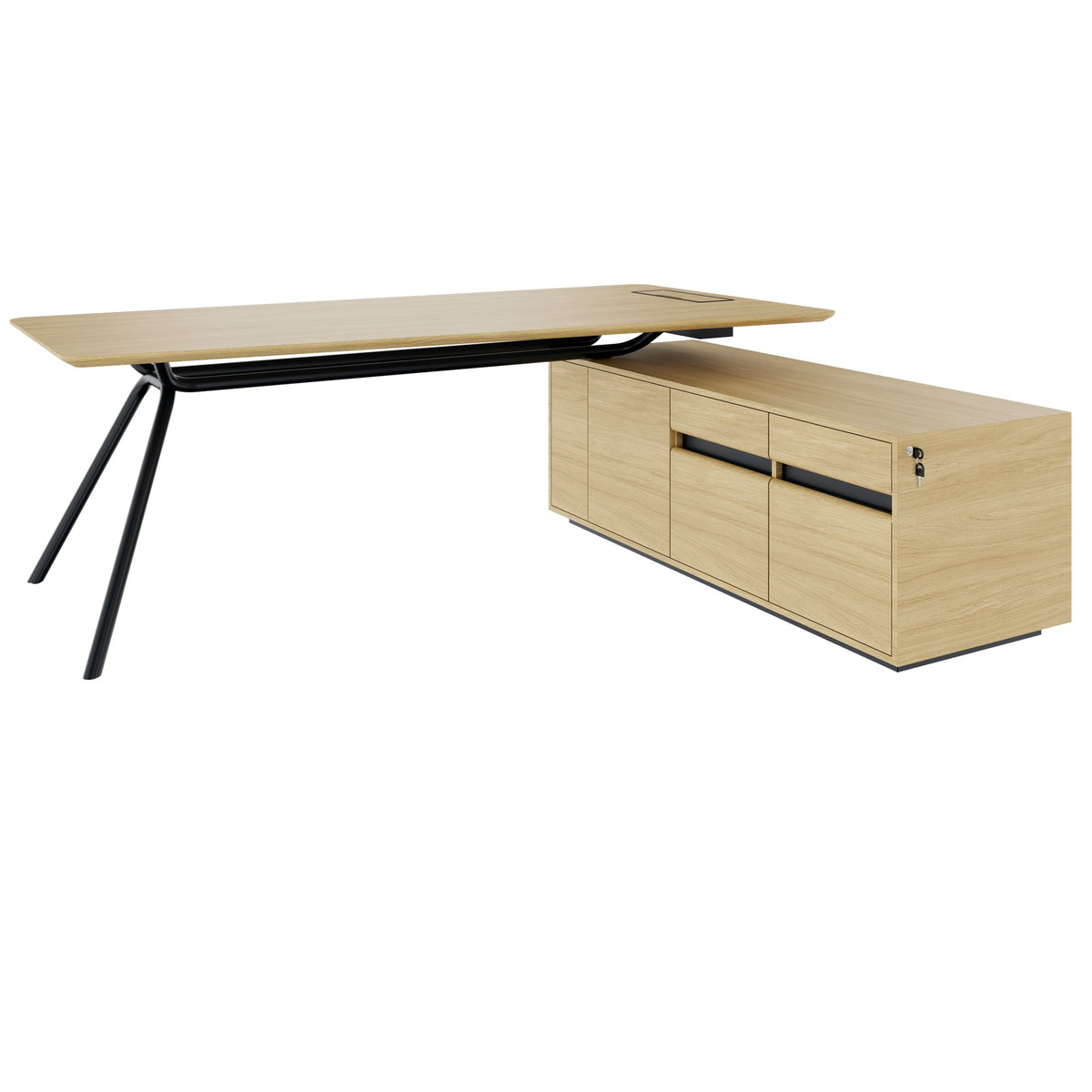ARQUS Chefschreibtisch | 1930-2330 x 760 mm, Integriertes Sideboard, Echtholzfurnier - 3 Lightbox Main Image