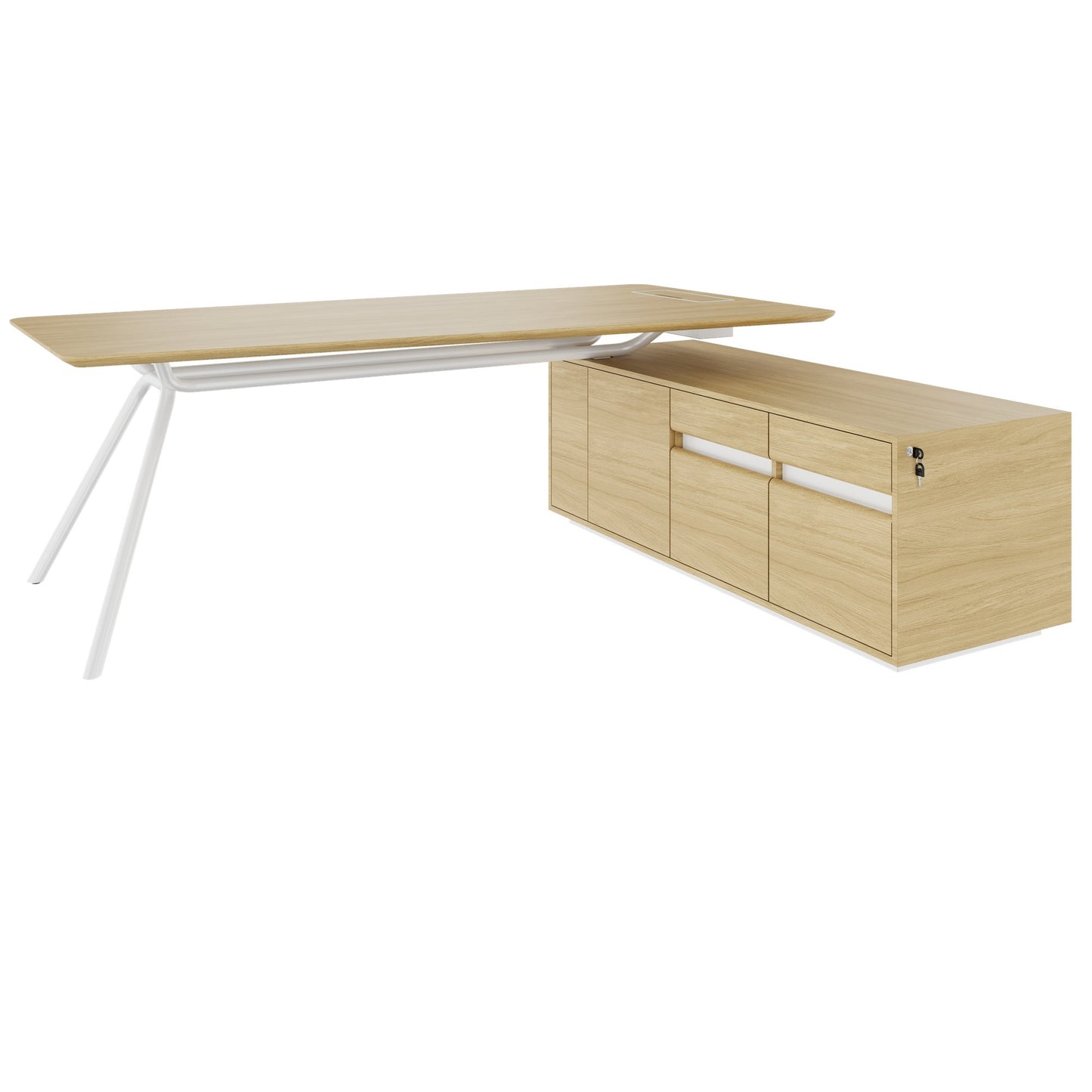 ARQUS Chefschreibtisch | 1930-2330 x 760 mm, Integriertes Sideboard, Echtholzfurnier