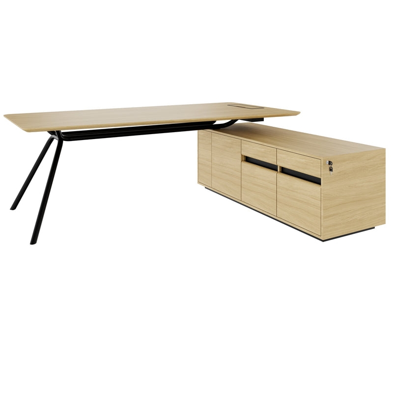 ARQUS Chefschreibtisch | 1930-2330 x 760 mm, Integriertes Sideboard, Echtholzfurnier - 15 Main Image