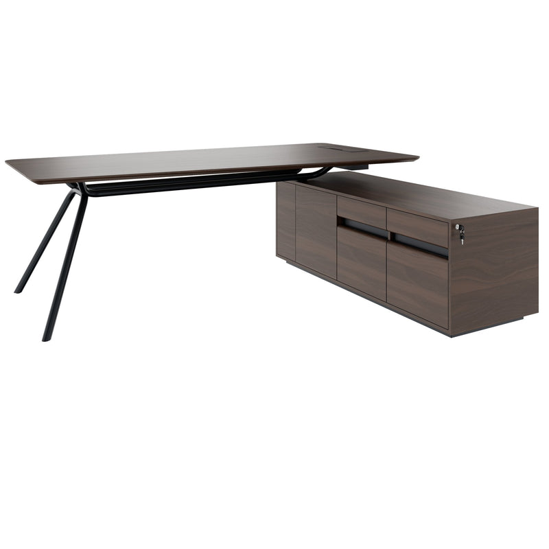 ARQUS Chefschreibtisch | 1930-2330 x 760 mm, Integriertes Sideboard, Echtholzfurnier - 16 Main Image