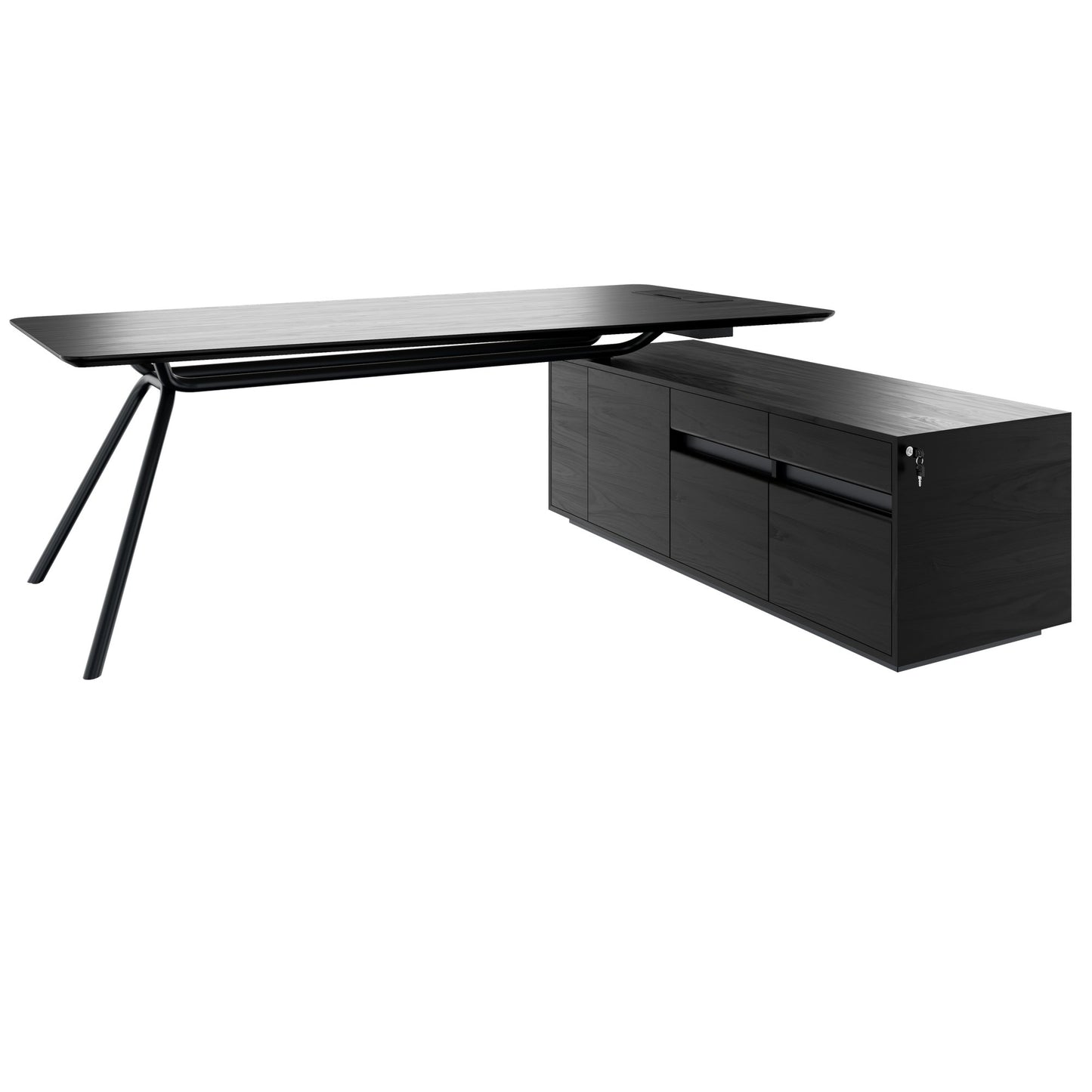 ARQUS Chefschreibtisch | 1930-2330 x 760 mm, Integriertes Sideboard, Echtholzfurnier