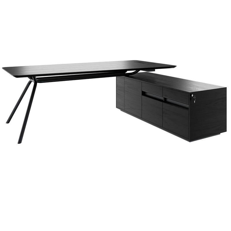 ARQUS Chefschreibtisch | 1930-2330 x 760 mm, Integriertes Sideboard, Echtholzfurnier - 2 Main Image