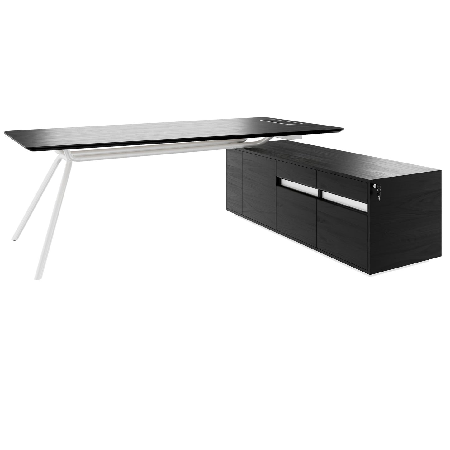 ARQUS Chefschreibtisch | 1930-2330 x 760 mm, Integriertes Sideboard, Echtholzfurnier