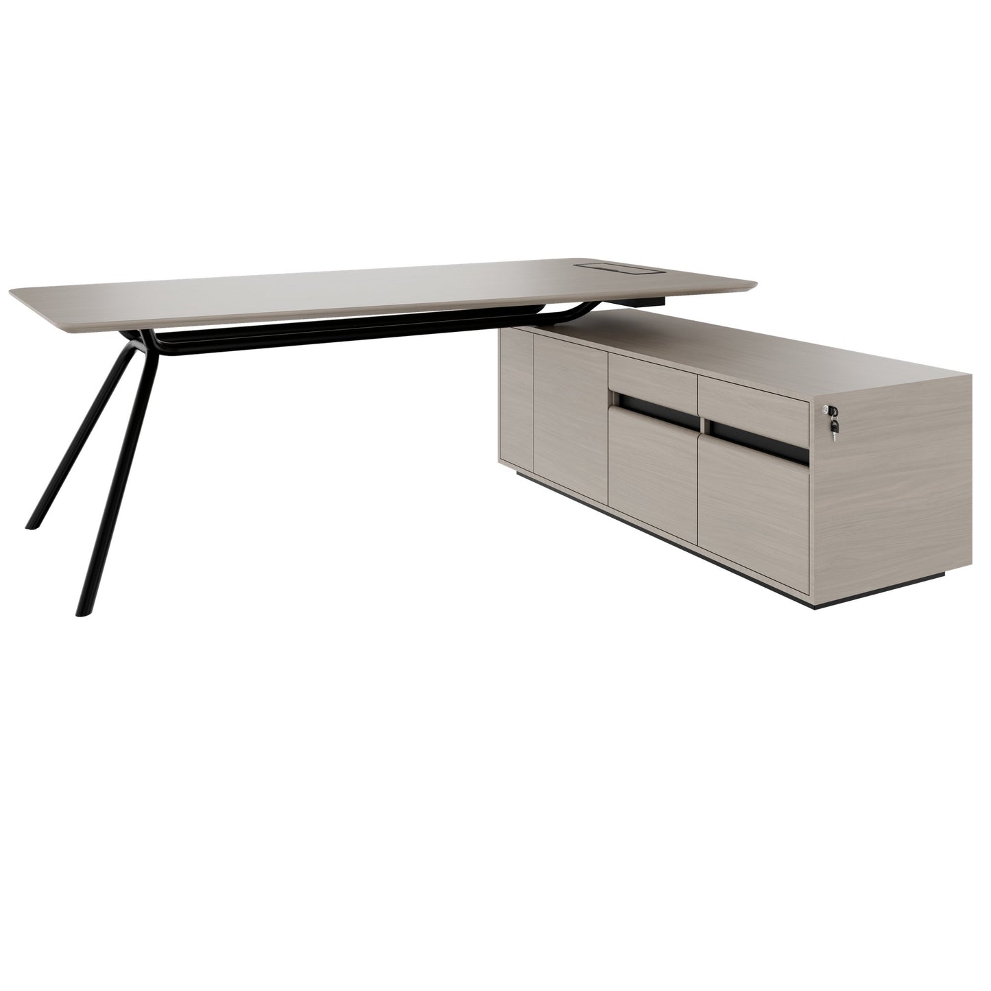 ARQUS Chefschreibtisch | 1930-2330 x 760 mm, Integriertes Sideboard, Echtholzfurnier