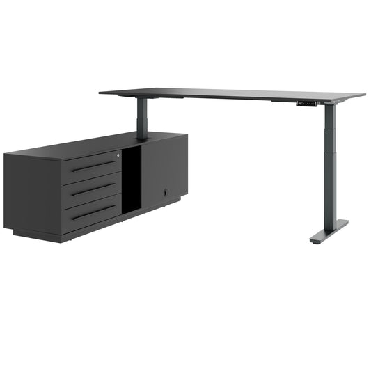 ART Chief Desk avec buffet | 2240 x 1800 mm, réglable à hauteur électrique, gris foncé