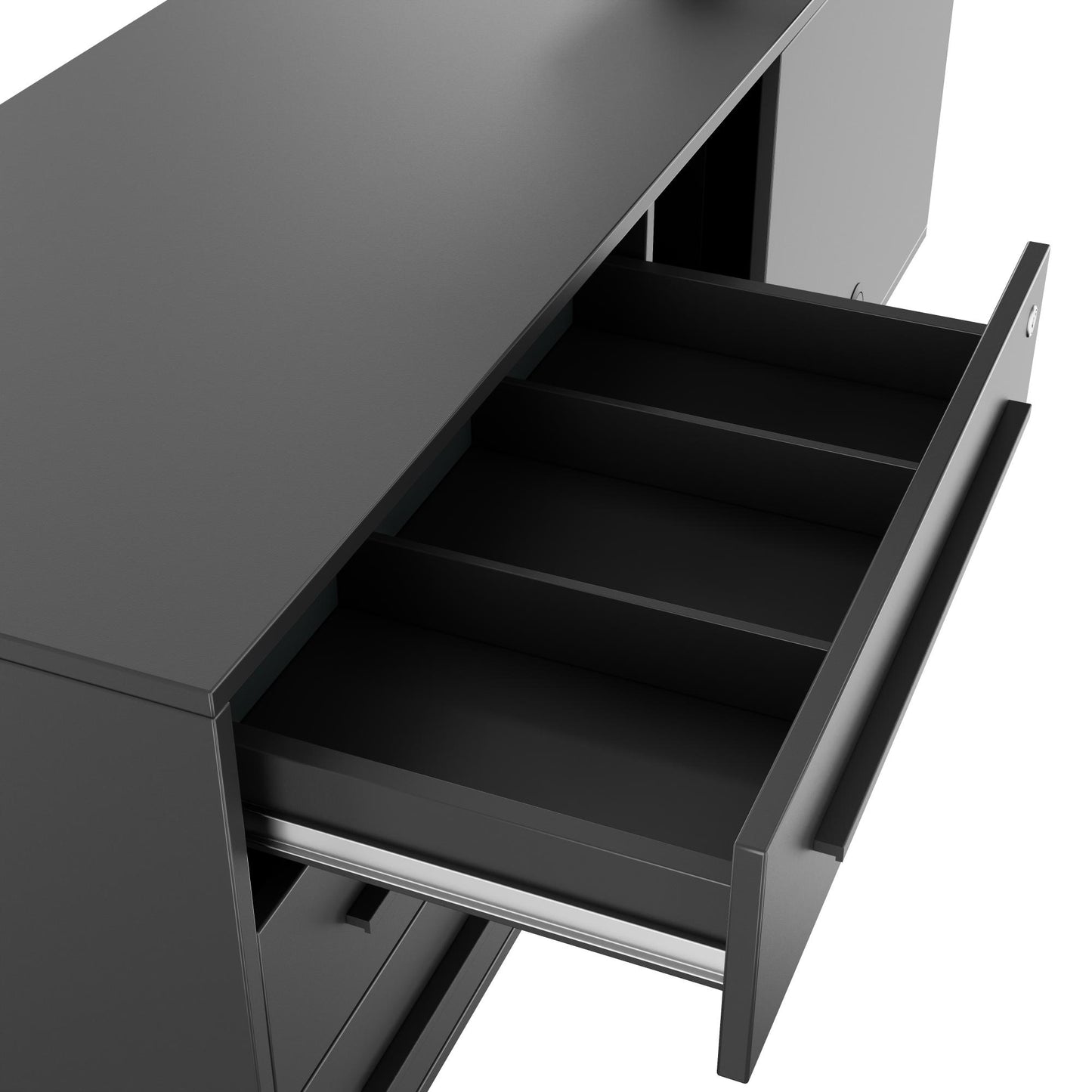 ART Chief desk with sideboard | 2240 x 1800 mm, electrically height adjustable, dark gray