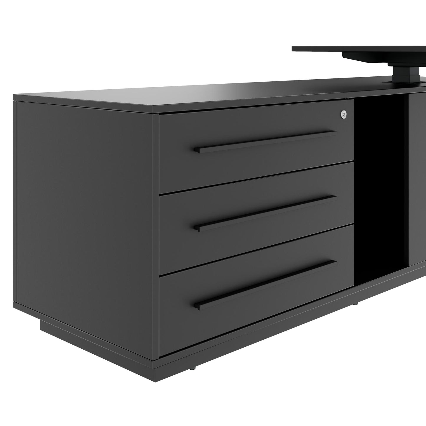 ART Chief desk with sideboard | 2240 x 1800 mm, electrically height adjustable, dark gray