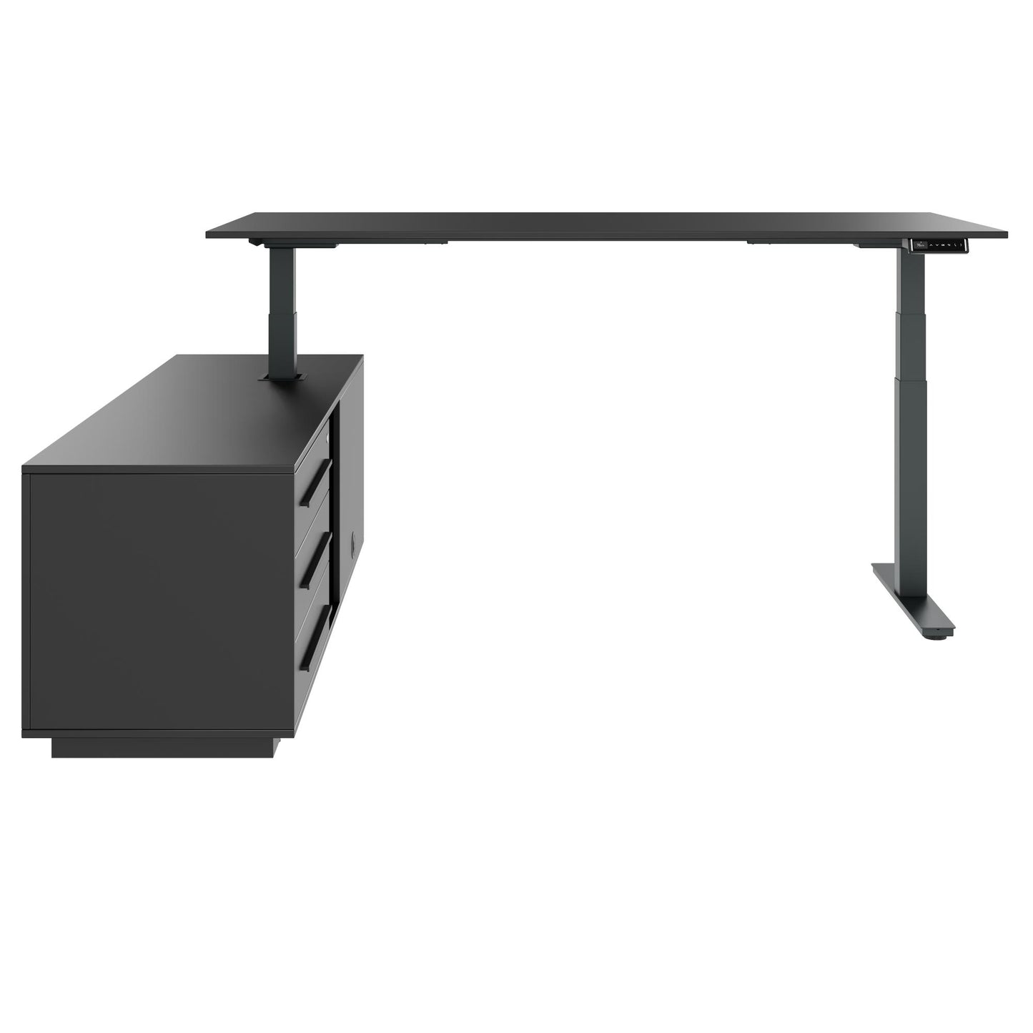 ART Chief desk with sideboard | 2240 x 1800 mm, electrically height adjustable, dark gray
