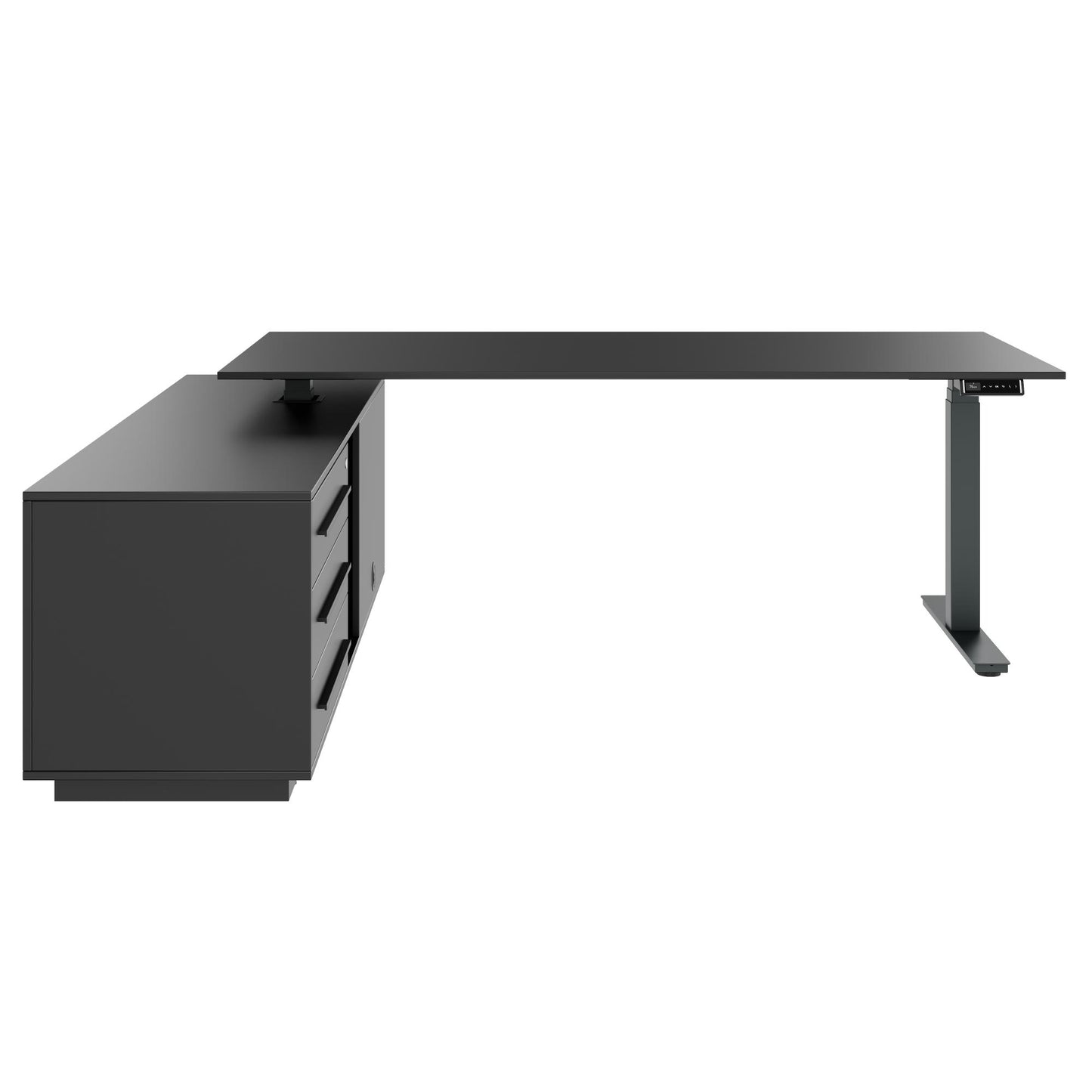 ART Chief desk with sideboard | 2240 x 1800 mm, electrically height adjustable, dark gray