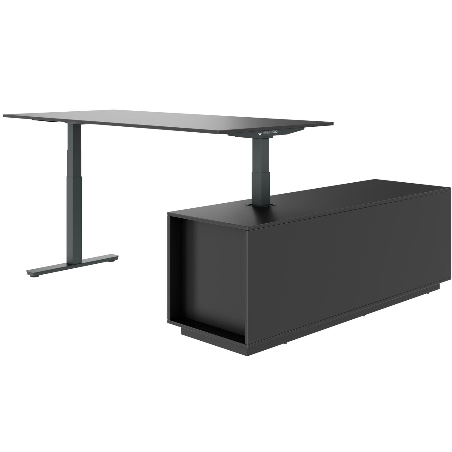 ART Chief desk with sideboard | 2240 x 1800 mm, electrically height adjustable, dark gray