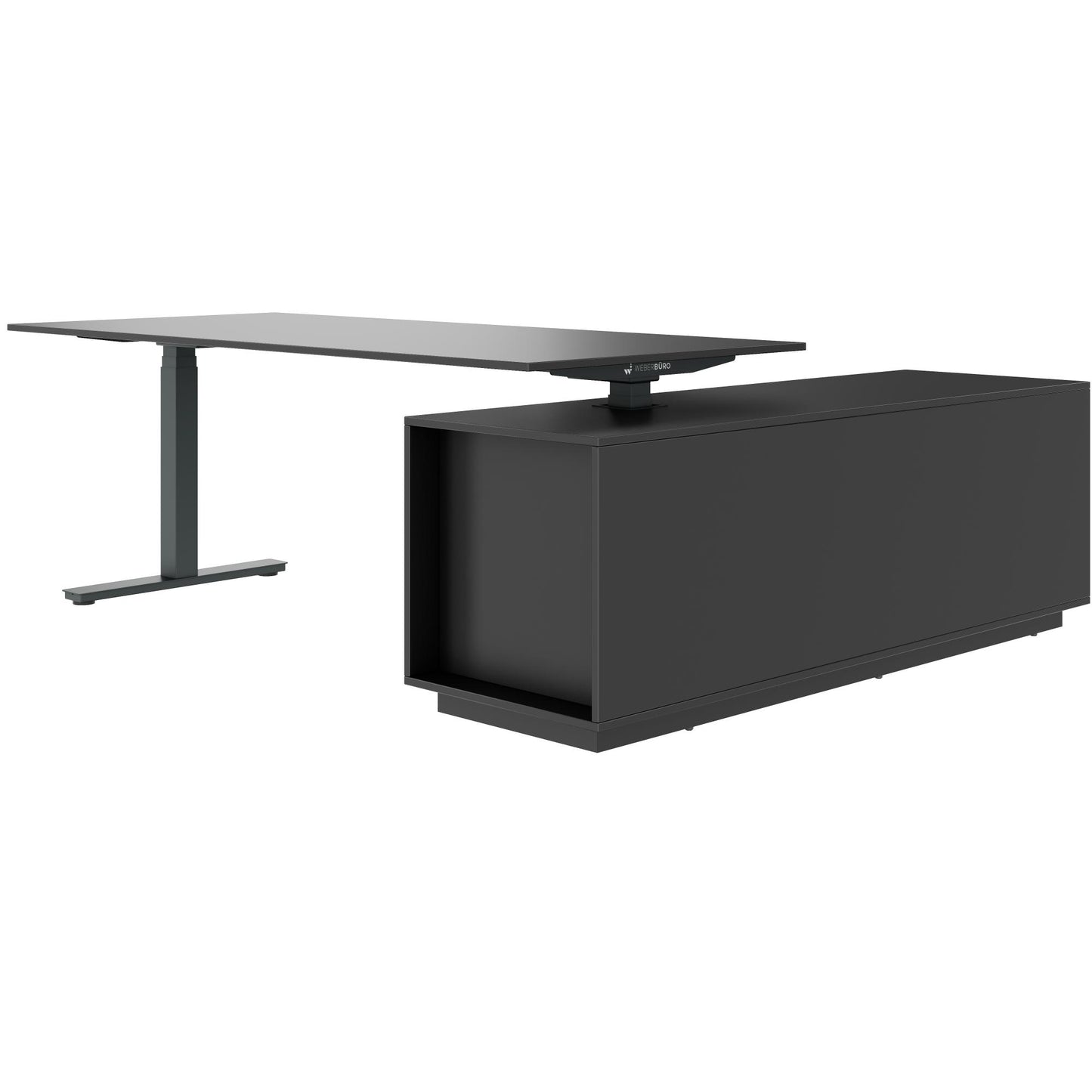 ART Chief desk with sideboard | 2240 x 1800 mm, electrically height adjustable, dark gray