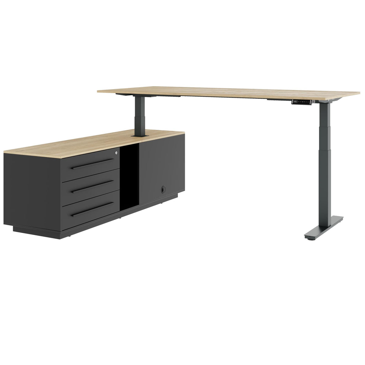 ART Chef-Schreibtisch mit Sideboard | 2130 x 1800 mm, elektrisch höhenverstellbar, Wildeiche - 1 Lightbox Main Image