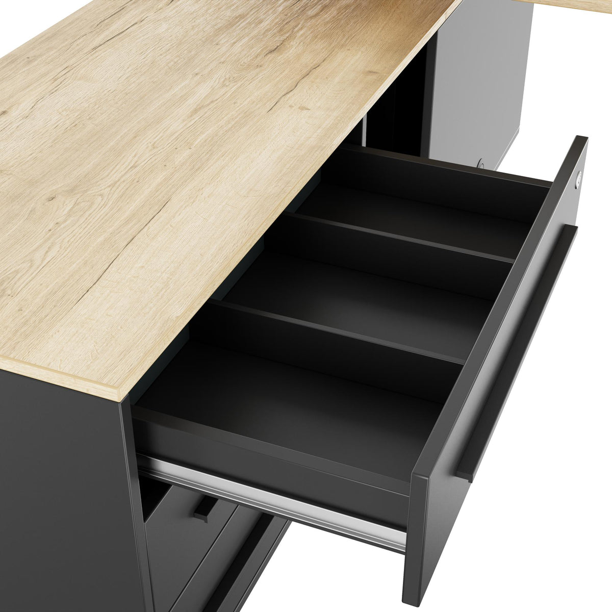ART Chef-Schreibtisch mit Sideboard | 2130 x 1800 mm, elektrisch höhenverstellbar, Wildeiche - 12 Lightbox Main Image