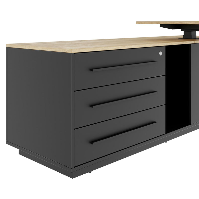 ART Chef-Schreibtisch mit Sideboard | 2130 x 1800 mm, elektrisch höhenverstellbar, Wildeiche - 13 Main Image
