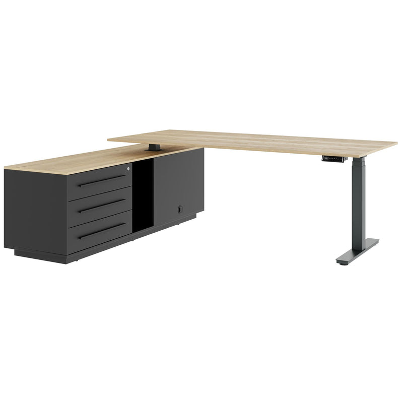 ART Chef-Schreibtisch mit Sideboard | 2130 x 1800 mm, elektrisch höhenverstellbar, Wildeiche - 4 Main Image