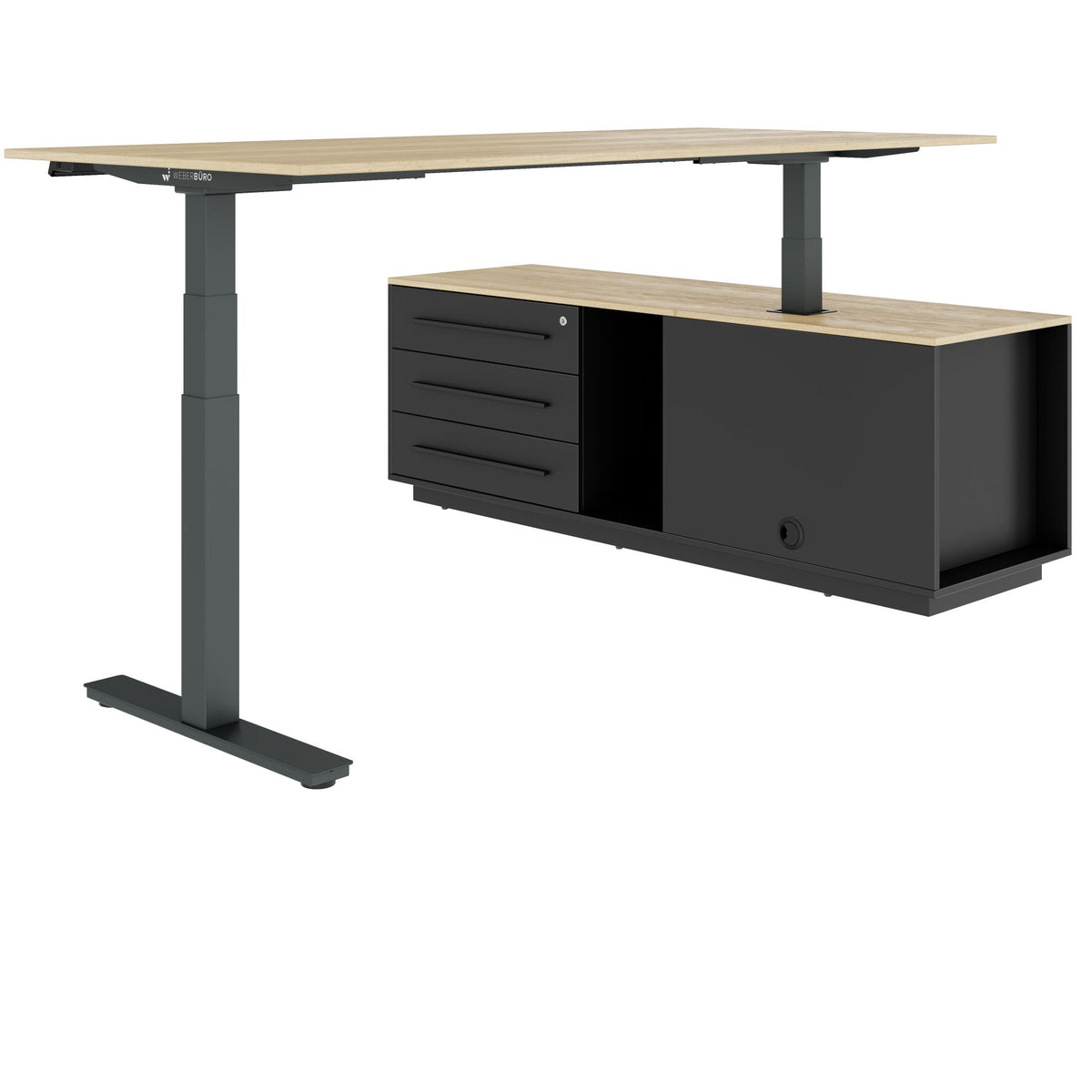 ART Chef-Schreibtisch mit Sideboard | 2130 x 1800 mm, elektrisch höhenverstellbar, Wildeiche - 9 Lightbox Main Image