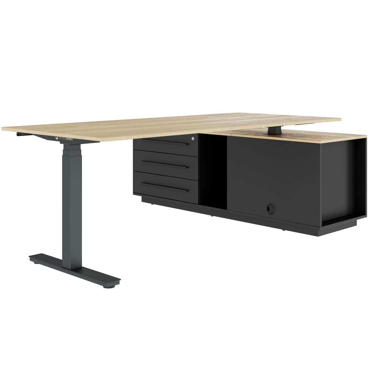 ART Chef-Schreibtisch mit Sideboard | 2130 x 1800 mm, elektrisch höhenverstellbar, Wildeiche - 10 Lightbox Main Image