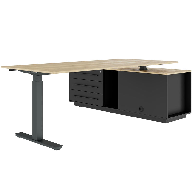 ART Chef-Schreibtisch mit Sideboard | 2130 x 1800 mm, elektrisch höhenverstellbar, Wildeiche - 10 Main Image