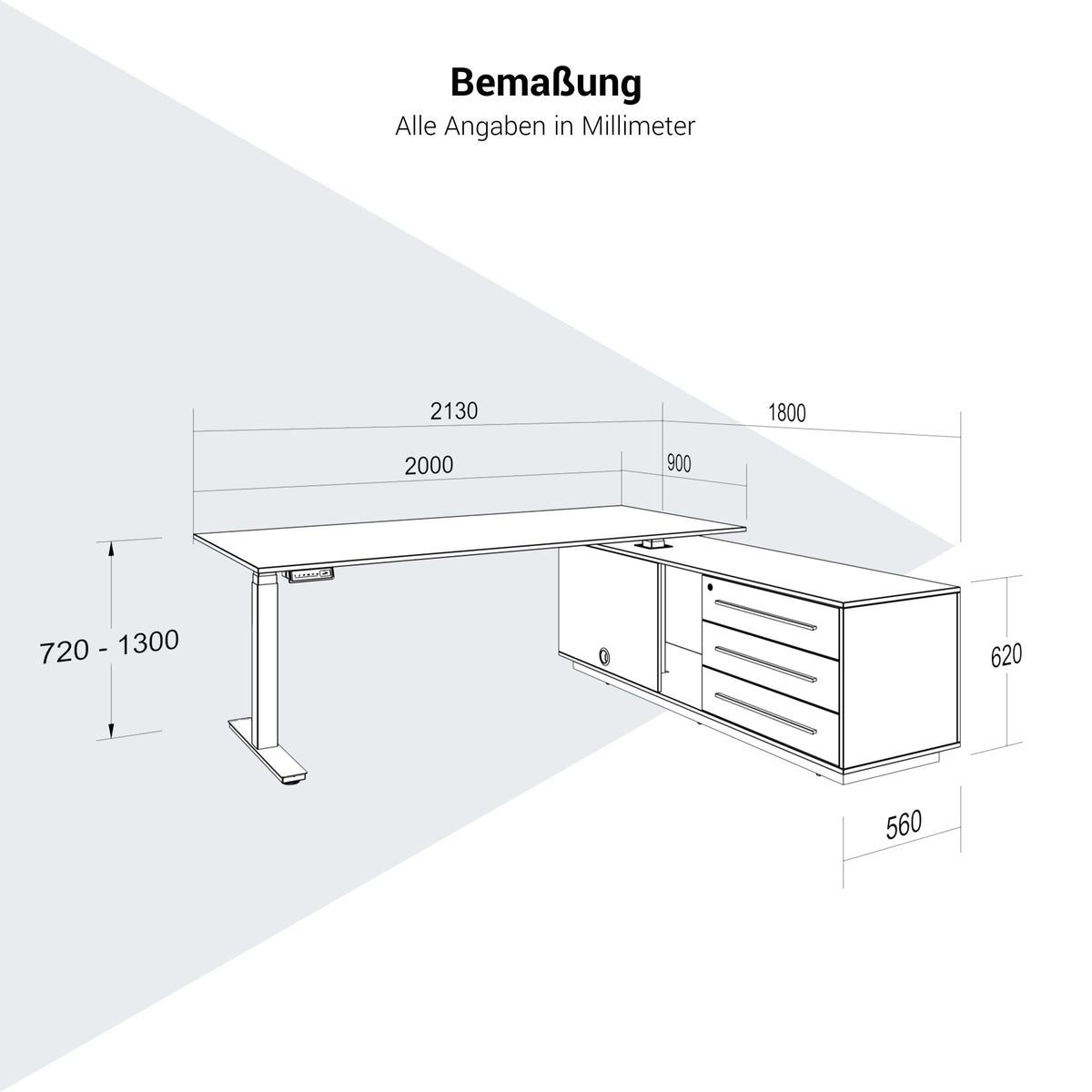 ART Chef-Schreibtisch mit Sideboard | 2130 x 1800 mm, elektrisch höhenverstellbar, Wildeiche - 26 Lightbox Main Image