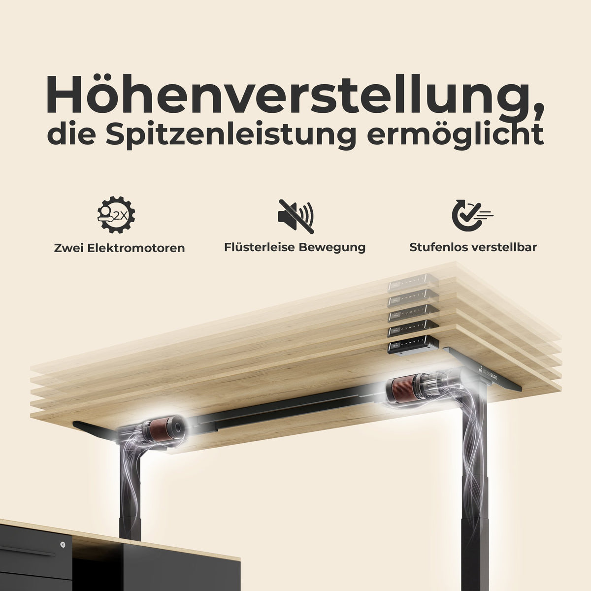 ART Chef-Schreibtisch mit Sideboard | 2130 x 1800 mm, elektrisch höhenverstellbar, Wildeiche - 16 Lightbox Main Image