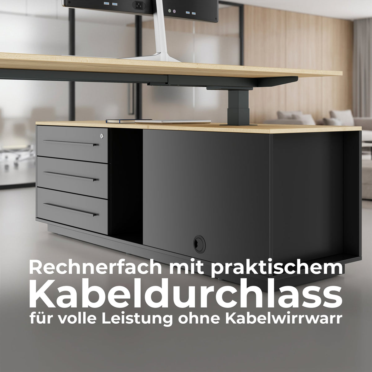 ART Chef-Schreibtisch mit Sideboard | 2130 x 1800 mm, elektrisch höhenverstellbar, Wildeiche