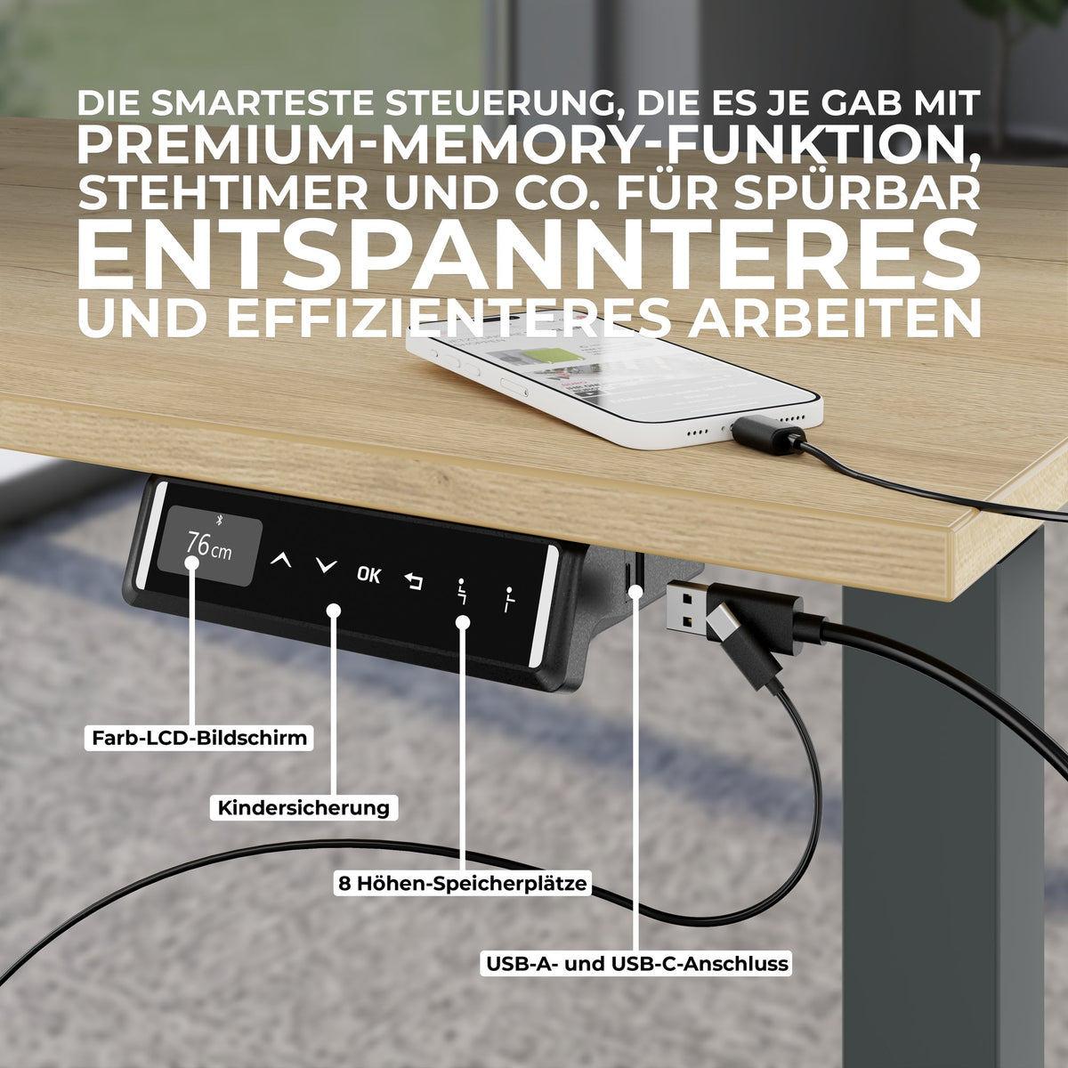 ART Chef-Schreibtisch mit Sideboard | 2130 x 1800 mm, elektrisch höhenverstellbar, Wildeiche - 20 Lightbox Main Image