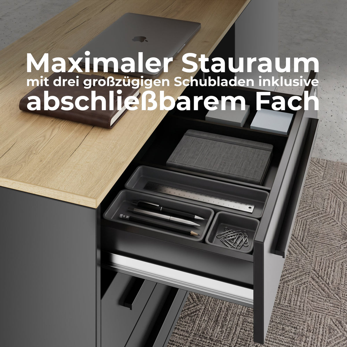ART Chef-Schreibtisch mit Sideboard | 2130 x 1800 mm, elektrisch höhenverstellbar, Wildeiche - 24 Lightbox Main Image