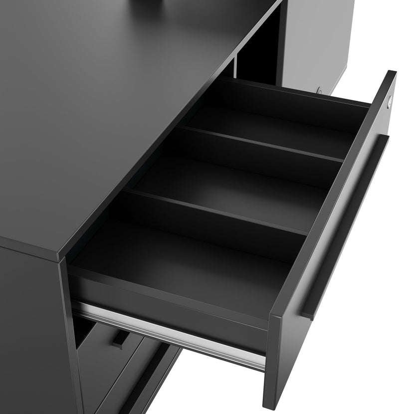 ART Chef-Schreibtisch mit Sideboard | 2240 x 1800 mm, elektrisch höhenverstellbar, Dunkelgrau