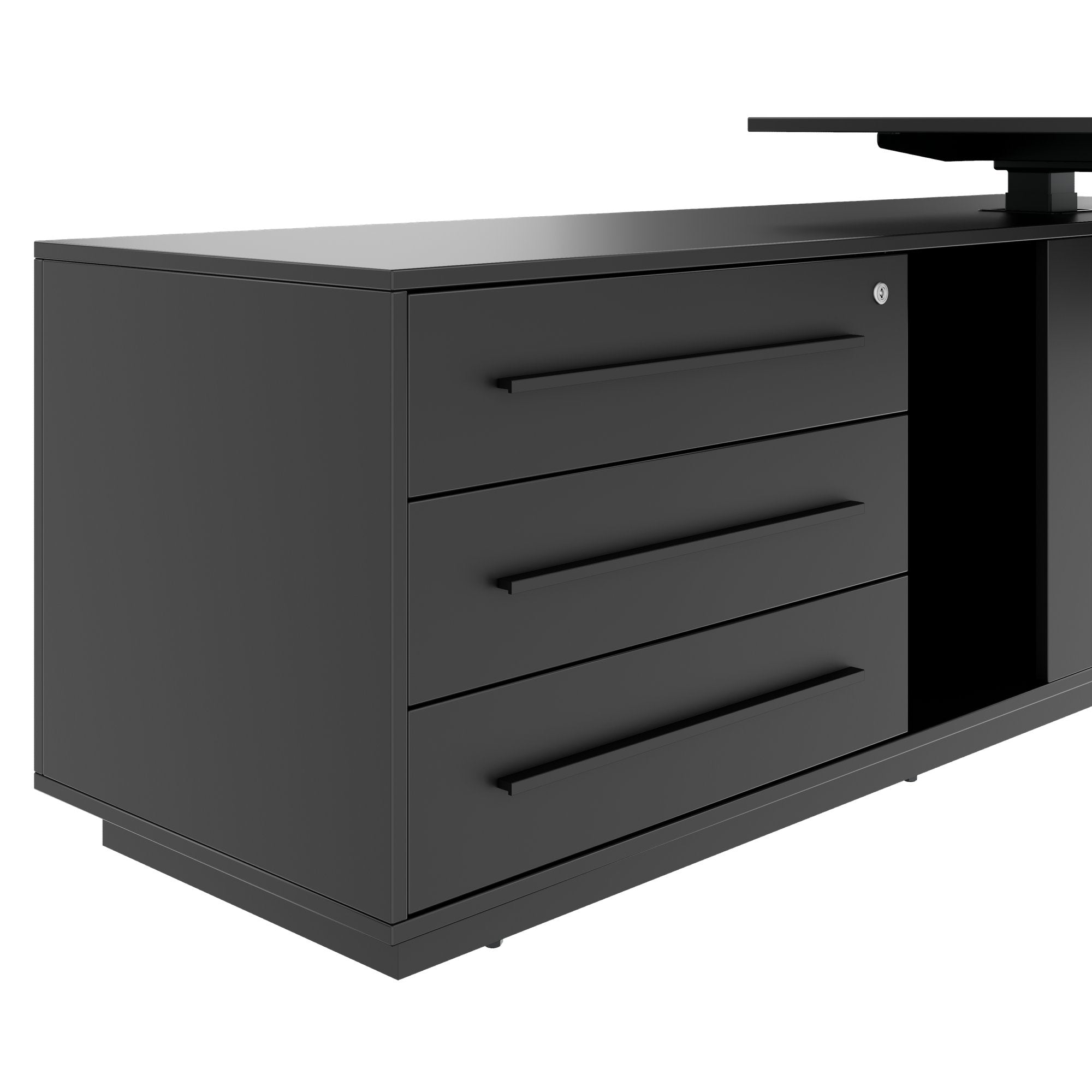 ART Chef-Schreibtisch mit Sideboard | 2240 x 1800 mm, elektrisch höhenverstellbar, Dunkelgrau