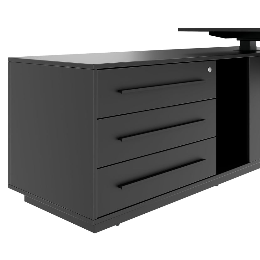 ART Chef-Schreibtisch mit Sideboard | 2240 x 1800 mm, elektrisch höhenverstellbar, Dunkelgrau