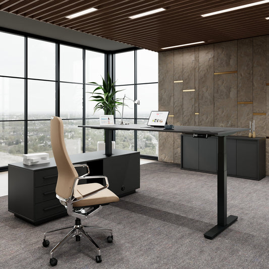 ART Chef-Schreibtisch mit Sideboard | 2130 x 1800 mm, elektrisch höhenverstellbar, Dunkelgrau