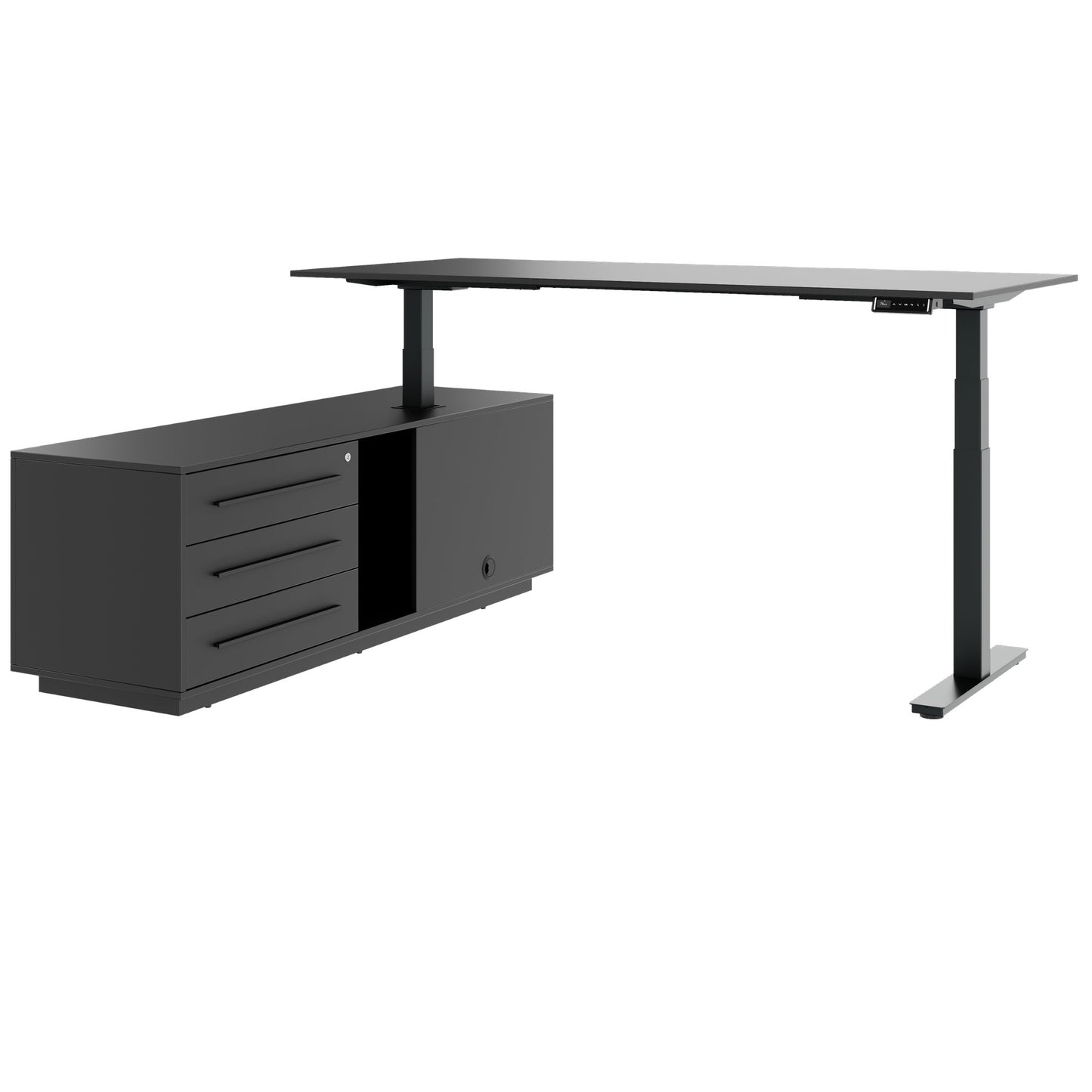 ART Chief desk with sideboard | 2240 x 1800 mm, electrically height adjustable, anthracite