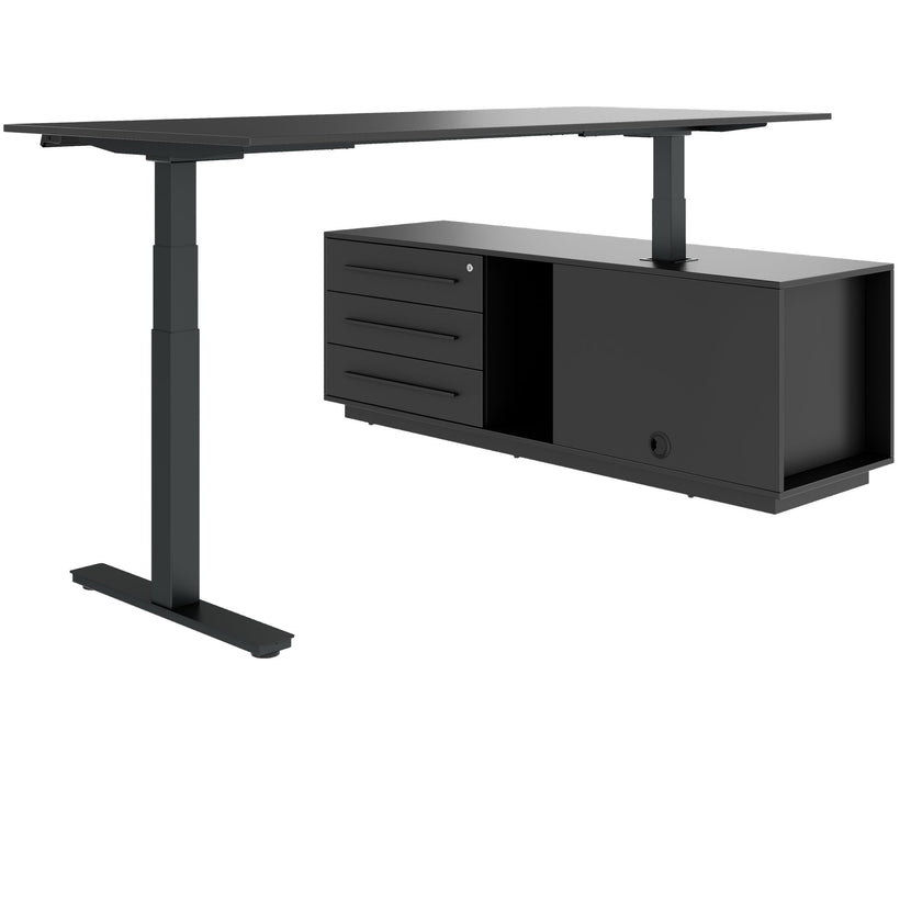 ART Chef-Schreibtisch mit Sideboard | 2240 x 1800 mm, elektrisch höhenverstellbar, Dunkelgrau