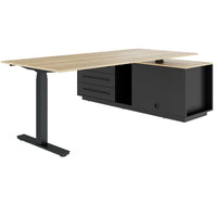 ART Chief desk with sideboard | 2240 x 1800 mm, electrically height adjustable, wild oak