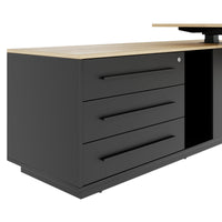 ART Chief desk with sideboard | 2240 x 1800 mm, electrically height adjustable, wild oak