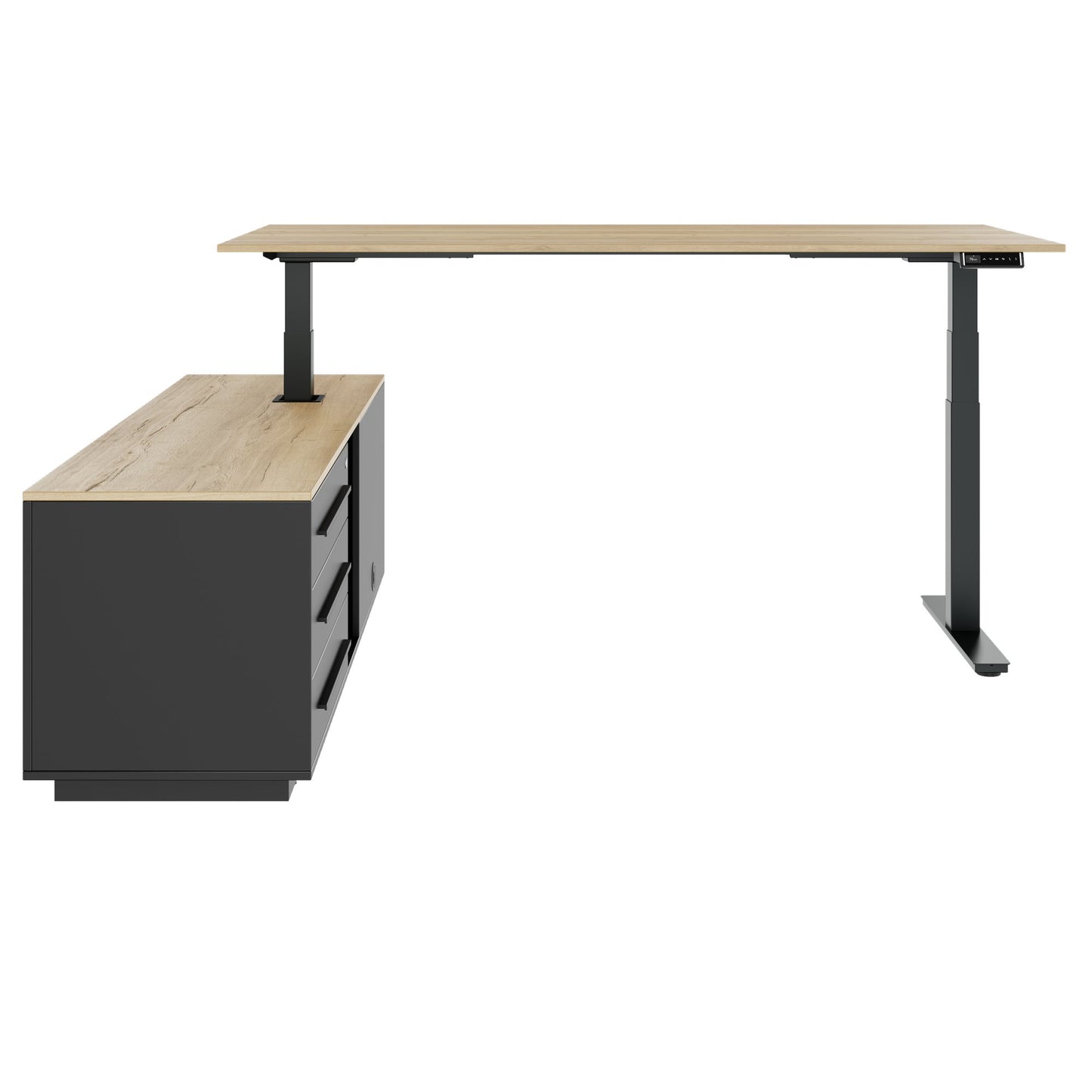 ART Chief desk with sideboard | 2240 x 1800 mm, electrically height adjustable, wild oak