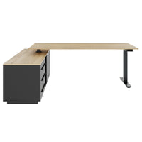 ART Chief desk with sideboard | 2240 x 1800 mm, electrically height adjustable, wild oak