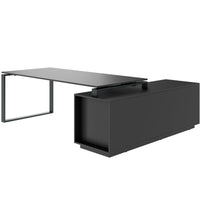 ART Chefschreibtisch | 2240 x 1800 mm, Integriertes Lowboard, Dunkelgrau